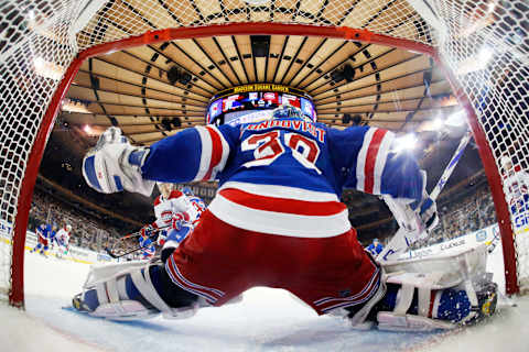 NEW YORK, NY – NOVEMBER 06: Henrik Lundqvist #30 of the New York Rangers tends the net against the Montreal Canadiens at Madison Square Garden on November 6, 2018 in New York City. The New York Rangers won 5-3. (Photo by Jared Silber/NHLI via Getty Images)