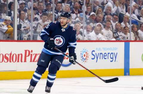 WINNIPEG, MB – MAY 3: Paul Stastny #25 of the Winnipeg Jets keeps an eye on the play during first period action against the Nashville Predators in Game Four of the Western Conference Second Round during the 2018 NHL Stanley Cup Playoffs at the Bell MTS Place on May 3, 2018 in Winnipeg, Manitoba, Canada. The Preds defeated the Jets 2-1 and tie the series 2-2. (Photo by Jonathan Kozub/NHLI via Getty Images)