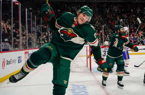 MINNEAPOLIS, MN – OCTOBER 20: Minnesota Wild Left Wing Marcus Foligno (17) scores versus the Montreal Canadians on October 20, 2019, at the Xcel Energy Center in Saint Paul, MN. (Photo by Bryan Singer/Icon Sportswire via Getty Images)