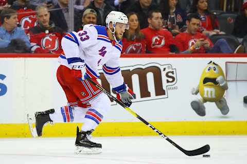 NEWARK, NJ – APRIL 01: New York Rangers defenseman Fredrik Claesson (33) skates during the second period of the National Hockey League game between the New Jersey Devils and the New York Rangers on April 1, 2019 at the Prudential Center in Newark, NJ. (Photo by Rich Graessle/Icon Sportswire via Getty Images)