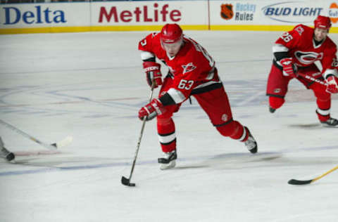 2003 Season: Player Josef Vasicek of the Carolina Hurricanes. (Photo by Bruce Bennett Studios via Getty Images Studios/Getty Images)