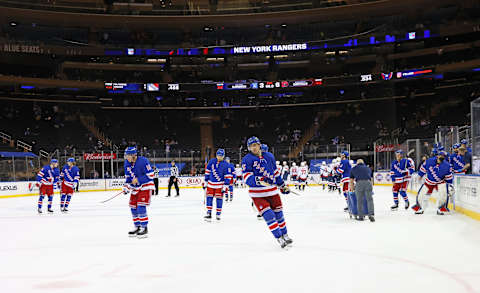 The New York Rangers leave the ice at Madison Square Garden (Photo by Bruce Bennett/Getty Images)