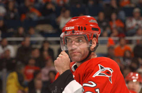 2003 Season: Player Sean Hill of the Carolina Hurricanes. (Photo by Bruce Bennett Studios via Getty Images Studios/Getty Images)