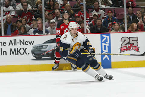 EAST RUTHERFORD, NJ – DECEMBER 12: Andrew Peters #76 of the Buffalo Sabres skates against the New Jersey Devils at Continental Airlines Arena on December 12, 2006 in East Rutherford, New Jersey. The Sabres won 3-2. (Photo by Andy Marlin/Getty Images)