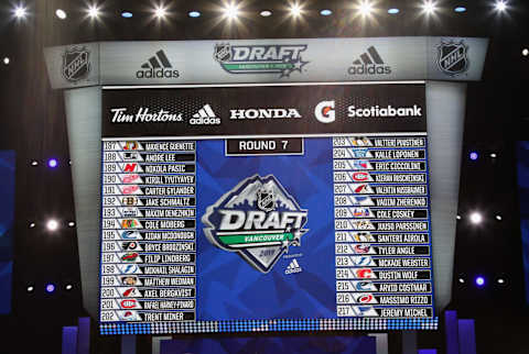 A view of thedraft board during the 2019 NHL Draft (Photo by Bruce Bennett/Getty Images)