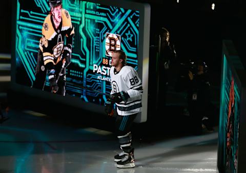 SAN JOSE, CA – JANUARY 26: David Pastrnak #88 of the Boston Bruins takes the ice during player introductions for the 2019 Honda NHL All-Star Game at SAP Center on January 26, 2019 in San Jose, California. (Photo by Jeff Vinnick/NHLI via Getty Images)