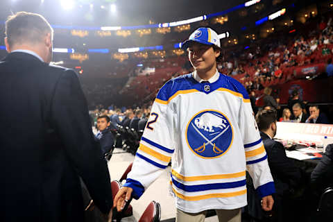 MONTREAL, QUEBEC – JULY 08: Mats Lindgren is selected by the Buffalo Sabres during Round Four of the 2022 Upper Deck NHL Draft at Bell Centre on July 08, 2022 in Montreal, Quebec, Canada. (Photo by Bruce Bennett/Getty Images)