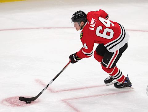 David Kampf #64 of the Chicago Blackhawks is one of the newest members of the Toronto Maple Leafs (Photo by Jonathan Daniel/Getty Images)