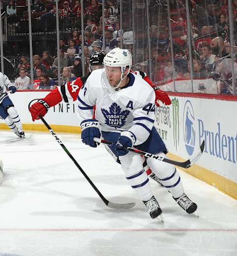 NEWARK, NEW JERSEY – DECEMBER 27: Morgan Rielly #44 of the Toronto Maple Leafs skates against the New Jersey Devils at the Prudential Center on December 27, 2019 in Newark, New Jersey. (Photo by Bruce Bennett/Getty Images)