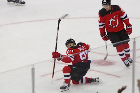 New Jersey Devils left wing Nikita Gusev (97): (Ed Mulholland-USA TODAY Sports)