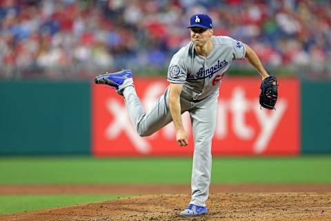 PHILADELPHIA, PA – JULY 23: Ross Strippling #68 of the Los Angeles Dodgers throws a pitch during a game against the Philadelphia Phillies at Citizens Bank Park on July 23, 2018 in Philadelphia, Pennsylvania. The Dodgers won 7-6. (Photo by Hunter Martin/Getty Images)