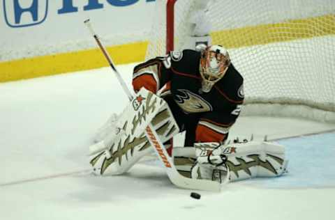 ANAHEIM, CA – APRIL 22: Goalie Ray Emery #29 of the Anaheim Ducks makes a save against the Nashville Predators in Game Five of the 2011Western Conference Quarterfinals on April 22, 2011. (Photo by Stephen Dunn/Getty Images)