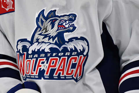 Hartford Wolf Pack logo, farm team of the New York Rangers (Photo by Minas Panagiotakis/Getty Images)