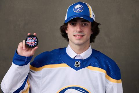 MONTREAL, QUEBEC – JULY 07: Matthew Savoie, #9 pick by the Buffalo Sabres, poses for a portrait during the 2022 Upper Deck NHL Draft at Bell Centre on July 07, 2022 in Montreal, Quebec, Canada. (Photo by Minas Panagiotakis/Getty Images)