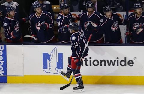 NHL Power Rankings: Columbus Blue Jackets right wing Cam Atkinson (13) celebrates a goal against the Los Angeles Kings during the third period at Nationwide Arena. Columbus beat Los Angeles 3-2 in a shootout. Mandatory Credit: Russell LaBounty-USA TODAY Sports