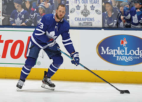 TORONTO, ON – FEBRUARY 7: Kyle Clifford #73 of the Toronto Maple Leafs warms up prior to action against the Anaheim Ducks in an NHL game at Scotiabank Arena on February 7, 2020 in Toronto, Ontario, Canada. (Photo by Claus Andersen/Getty Images)