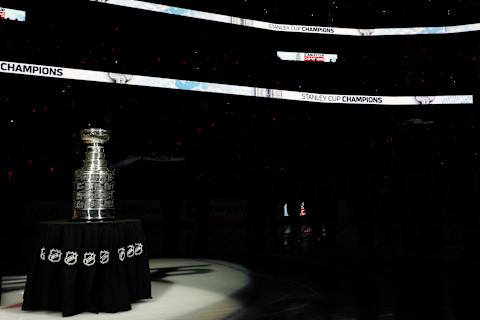 WASHINGTON, DC – OCTOBER 03: The Stanley Cup before a game between the Boston Bruins and Washington Capitals at Capital One Arena on October 3, 2018 in Washington, DC. (Photo by Patrick McDermott/NHLI via Getty Images)