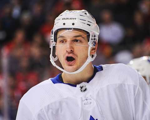 CALGARY, AB – DECEMBER 12: Zach Hyman #11 of the Toronto Maple Leafs   (Photo by Derek Leung/Getty Images)