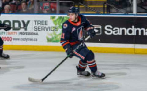 KELOWNA, BC – JANUARY 11: Logan Stankoven #11 of the Kamloops Blazers skates against the Kelowna Rockets at Prospera Place on January 11, 2020 in Kelowna, Canada. (Photo by Marissa Baecker/Getty Images)