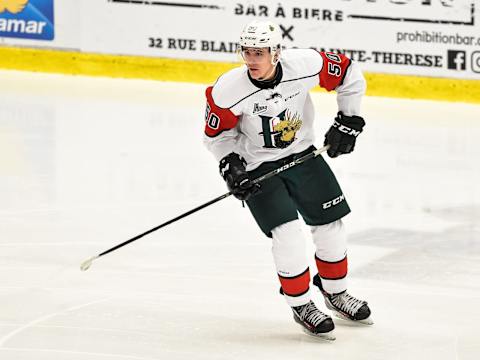 BOISBRIAND, QC – OCTOBER 20: Raphael Lavoie #50 of the Halifax Mooseheads skates against the Blainville-Boisbriand Armada during the QMJHL game at Centre d’Excellence Sports Rousseau on October 20, 2017 in Boisbriand, Quebec, Canada. The Halifax Mooseheads defeated the Blainville-Boisbriand Armada 4-2. (Photo by Minas Panagiotakis/Getty Images)