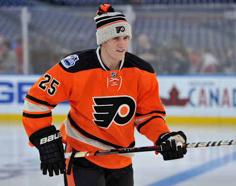 PHILADELPHIA, PA – JANUARY 1: Matt Carle #25 of the Philadelphia Flyers skates out to practice for the 2012 Bridgestone NHL Winter Classic at Citizens Bank Park on January 1, 2012 in Philadelphia, Pennsylvania. (Photo by Christopher Pasatieri/Getty Images)