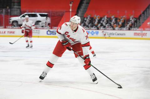 Mar 14, 2021; Detroit, Michigan, USA; Carolina Hurricanes center Steven Lorentz (78) during the game against the Detroit Red Wings at Little Caesars Arena. Mandatory Credit: Tim Fuller-USA TODAY Sports