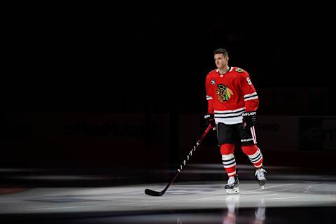 Dominik Kubalik #8 of the Chicago Blackhawks. (Photo by Patrick McDermott/Getty Images)