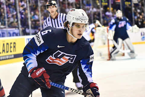 KOSICE, SLOVAKIA – MAY 19: Jack Hughes #6 of USA during the 2019 IIHF Ice Hockey World Championship Slovakia group A game between Germany and the United States at Steel Arena on May 19, 2019, in Kosice, Slovakia. (Photo by Lukasz Laskowski/PressFocus/MB Media/Getty Images)