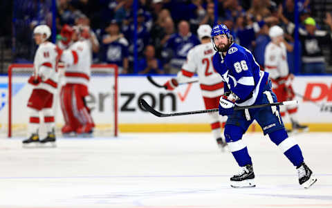 Nikita Kucherov #86 of the Tampa Bay Lightning. (Photo by Mike Ehrmann/Getty Images)