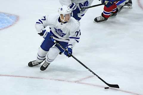 TORONTO, ON – SEPTEMBER 08: Toronto Maple Leafs Forward Ryan McGregor (77) in action during the preseason Rookie Tournament game between the Toronto Maple Leafs and Montreal Canadiens on September 08, 2017 at Ricoh Coliseum in Toronto, ON. (Photo by Gerry Angus/Icon Sportswire via Getty Images)