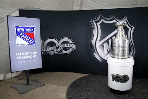 NEW YORK, NY – DECEMBER 28: The Stanley Cup is stationed at the NHL Centennial fan arena as the Centennial truck tour makes its stop at Madison Square Park on December 28, 2017 in New York City. (Photo by Jared Silber/NHLI via Getty Images)