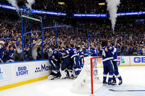 The Tampa Bay Lightning celebrate. (Photo by Bruce Bennett/Getty Images)