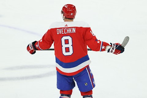 WASHINGTON, DC – FEBRUARY 10: Alex Ovechkin #8 of the Washington Capitals skates against the New York Islanders at Capital One Arena on February 10, 2020 in Washington, DC. (Photo by Patrick Smith/Getty Images)