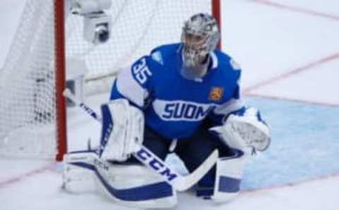 Sep 18, 2016; Toronto, Ontario, Canada; Team Finland Goaltender Pekka Rinne (35) looks for the puck in the third period against Team North America during preliminary round play in the 2016 World Cup of Hockey at Air Canada Centre. Team North America 4-1. Mandatory Credit: Kevin Sousa-USA TODAY Sports