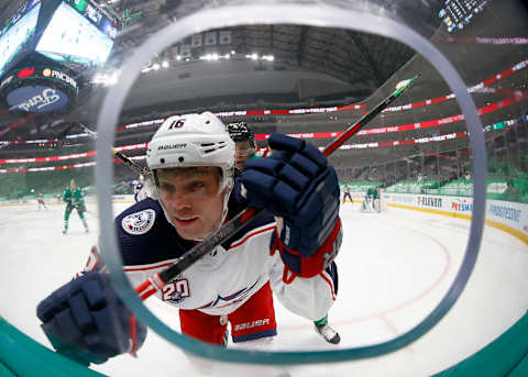 Max Domi #16 of the Columbus Blue Jackets (Photo by Tom Pennington/Getty Images)