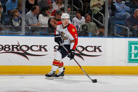 TAMPA, FL – APRIL 10: Keith Ballard #2 of the Florida Panthers controls the puck against the Tampa Bay Lightning at the St. Pete Times Forum on April 10, 2010 in Tampa, Florida. (Photo by Scott Audette/NHLI via Getty Images)