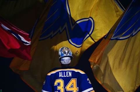 NHL Power Rankings: St. Louis Blues goalie Jake Allen (34) skates on the ice after being named the first star of the game for shutting out the Los Angeles Kings at Scottrade Center. The Blues won 1-0. Mandatory Credit: Jeff Curry-USA TODAY Sports