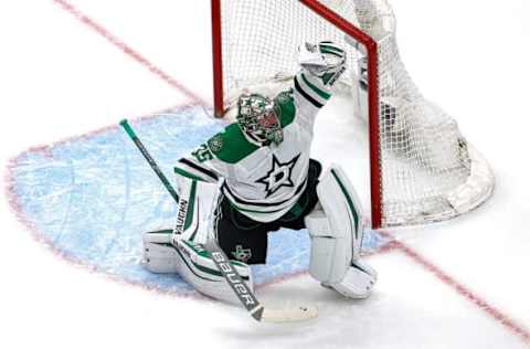 EDMONTON, ALBERTA – SEPTEMBER 04: Anton Khudobin #35 of the Dallas Stars stops a shot against the Colorado Avalanche during the first period in Game Seven of the Western Conference Second Round during the 2020 NHL Stanley Cup Playoffs at Rogers Place on September 04, 2020 in Edmonton, Alberta, Canada. (Photo by Bruce Bennett/Getty Images)