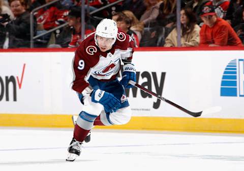 Evan Rodrigues #9 of the Colorado Avalanche. (Photo by Bruce Bennett/Getty Images)