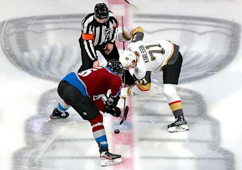 Mikko Rantanen #96 of the Colorado Avalanche, William Karlsson #71 of the Vegas Golden Knights. (Photo by Jeff Vinnick/Getty Images)