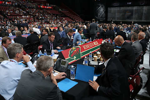 SUNRISE, FL – JUNE 27: A general view of the Minnesota Wild draft table is seen during the 2015 NHL Draft at BB&T Center on June 27, 2015 in Sunrise, Florida. (Photo by Dave Sandford/NHLI via Getty Images)