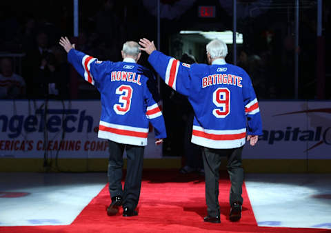 Harry Howell and Andy Bathgate have their numbers retired by the Rangers on February 22, 2009, at Madison Square Garden. (Photo by Bruce Bennett/Getty Images)