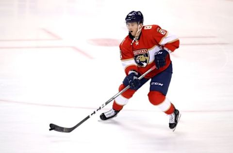 Oct 20, 2016; Sunrise, FL, USA; Florida Panthers center Jonathan Marchessault (81) skates with the puck before a game against the Washington Capitals at BB&T Center. Mandatory Credit: Robert Mayer-USA TODAY Sports