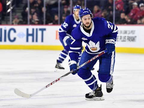 LAVAL, QC – DECEMBER 22: Jeremy Bracco #27 of the Toronto Marlies skates against the Laval Rocket during the AHL game at Place Bell on December 22, 2018 in Laval, Quebec, Canada. The Toronto Marlies defeated the Laval Rocket 2-0. (Photo by Minas Panagiotakis/Getty Images)