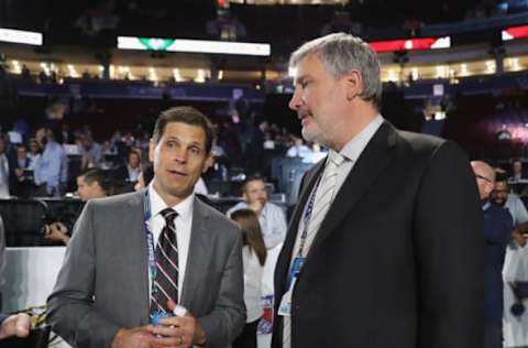 VANCOUVER, BRITISH COLUMBIA – JUNE 21: (L-R) Don Sweeney and Cam Neely of the Boston Bruins attend the 2019 NHL Draft at the Rogers Arena on June 21, 2019 in Vancouver, Canada. (Photo by Bruce Bennett/Getty Images)