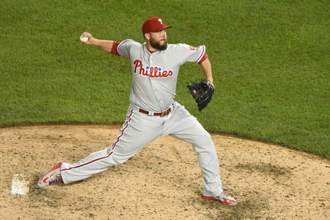 Despite a solid second half, the Phillies want to move Hunter’s contract because they have an overcrowded bullpen. Photo by Mitchell Layton/Getty Images.