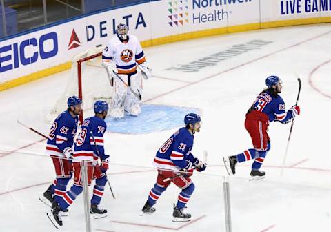 The New York Rangers celebrate. (Photo by Bruce Bennett/Getty Images)