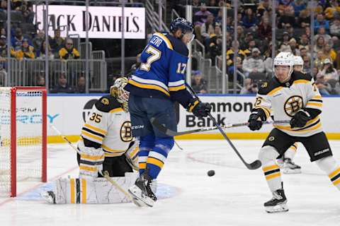 Apr 2, 2023; St. Louis, Missouri, USA; St. Louis Blues left wing Josh Leivo (17) . Mandatory Credit: Jeff Le-USA TODAY Sports