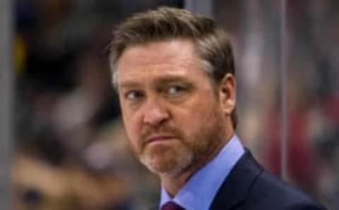 Feb 7, 2015; Saint Paul, MN, USA; Colorado head coach Patrick Roy in the first period against the Minnesota Wild at Xcel Energy Center. The Minnesota Wild beat the Colorado Avalanche 1-0. Mandatory Credit: Brad Rempel-USA TODAY Sports