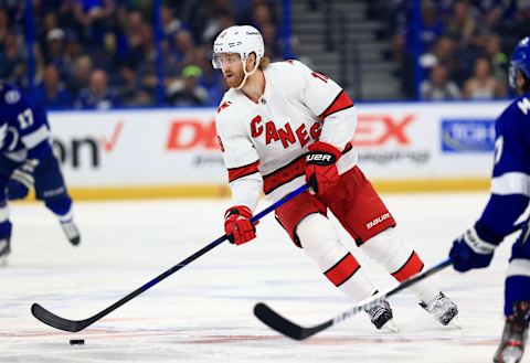 Dougie Hamilton #19 of the Carolina Hurricanes. (Photo by Mike Ehrmann/Getty Images)